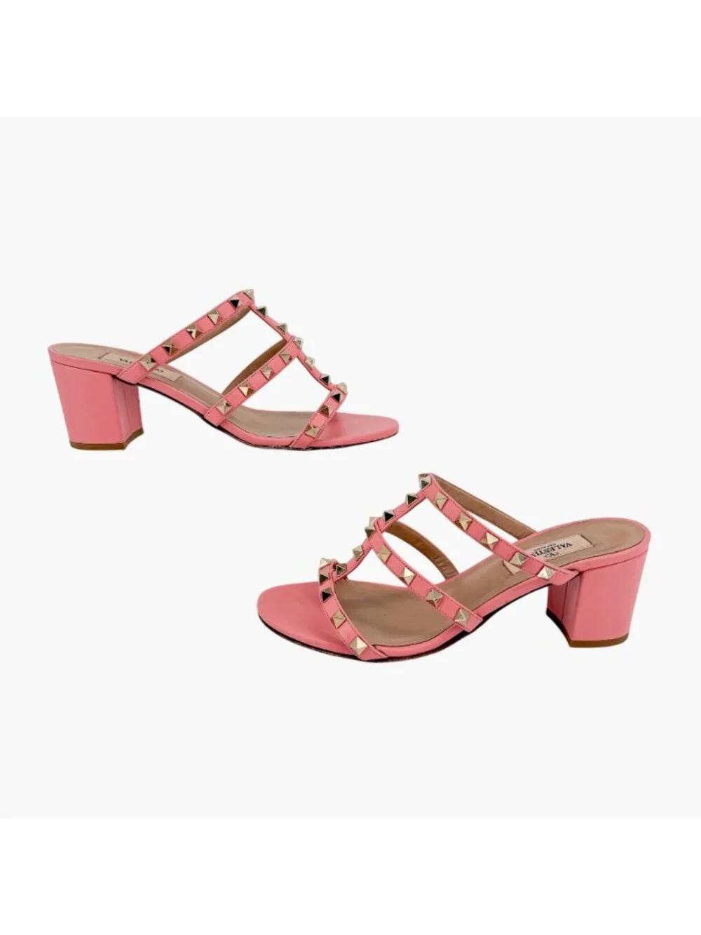 Valentino Rockstud Cage Block Heel Mule Sandals Pink Leather Size 38 US 8